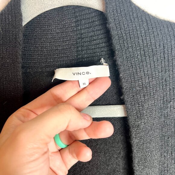 Vince Black Wool Cashmere Open Front Cardigan Sweater Minimalist Quiet Luxury XL - Picture 2 of 4